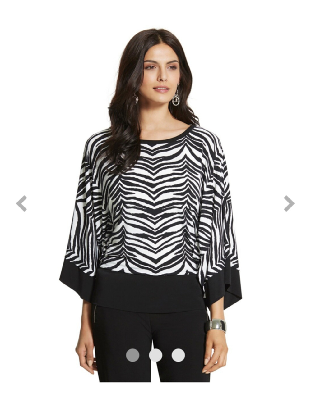 Chico's Women's Knit Kit Classic Zebra Top Blouse Size 0/S/4 Flowing Sleeves